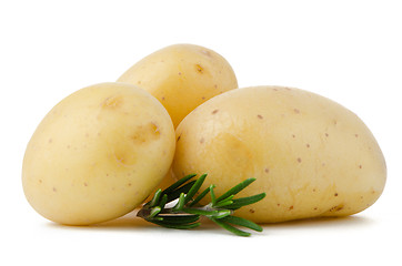 Image showing New potatoes and green herbs