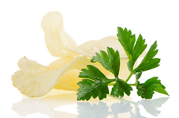 Image showing Potato chips and parsley