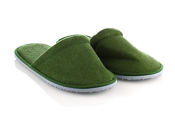 Image showing A pair of green slippers