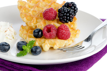 Image showing Waffles with fresh berries