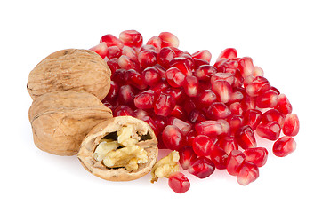 Image showing Pomegranate seed pile and nuts