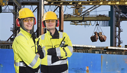 Image showing Two dockers at an Industrial Harbor