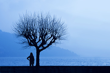 Image showing Lake side hiker