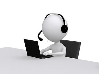 Image showing Customer Support. 3D little human character with a Headsets and 