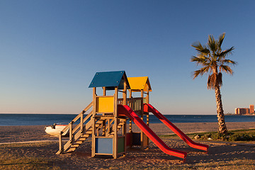 Image showing On the Malaga beach in the morning