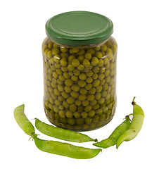 Image showing canned preserve pease glass pot jar raw shell food 