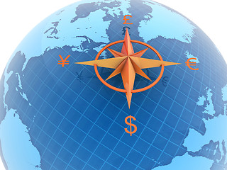 Image showing Globe with currency symbols 