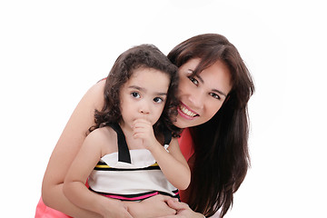 Image showing Portrait of woman with her child. Isolated on the white backgrou
