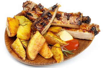 Image showing Barbecue Pork Ribs and Roasted Potato