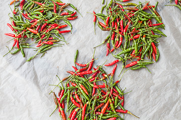 Image showing Spicy red and green hot chili peppers 