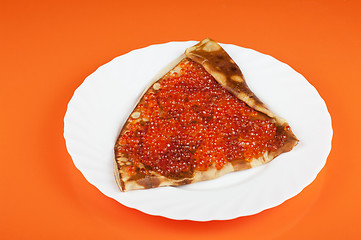 Image showing Pancake with red caviar