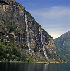 Image showing Waterfalls, Geiranger Fjord, Norway