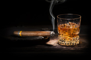 Image showing Whiskey and cigar