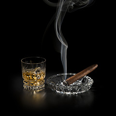 Image showing Whiskey and cigar