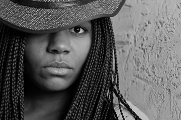 Image showing black and white potrait of a young woman