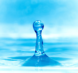 Image showing Falling drop of blue water