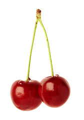 Image showing Two cherries with dewdrops 