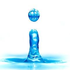 Image showing Falling drop of blue water