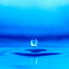 Image showing Falling drop of blue water