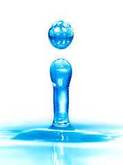 Image showing Falling drop of blue water