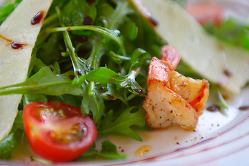 Image showing Fresh salad with a tomato, cheese and the fried meat