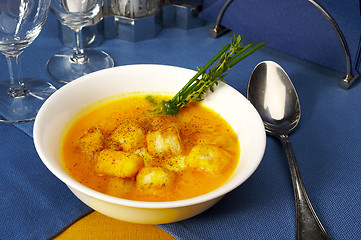 Image showing Soup on the served table