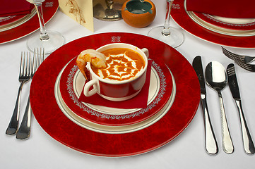 Image showing Tasty soup on a table at restaurant