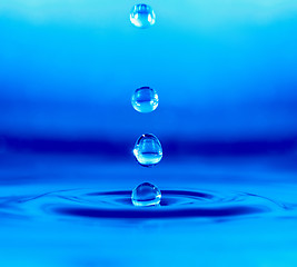 Image showing Falling drop of blue water