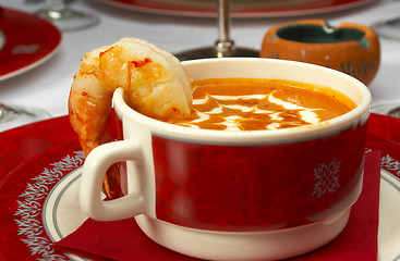 Image showing Tasty soup on a table at restaurant