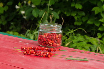 Image showing wild strawberry glass pot string bent health fruit 