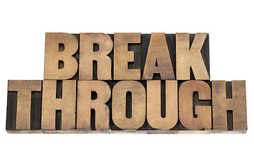 Image showing breakthrough word in wood type