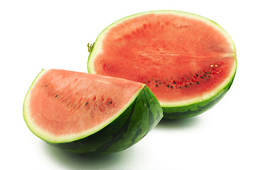 Image showing Half and slice of watermelon