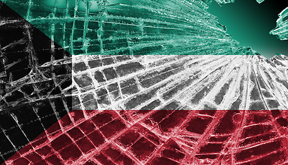 Image showing Broken glass or ice with a flag, Kuwait