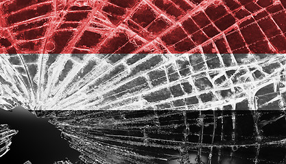 Image showing Broken glass or ice with a flag, Yemen