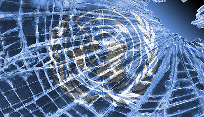 Image showing Broken glass or ice with a flag, United Nations