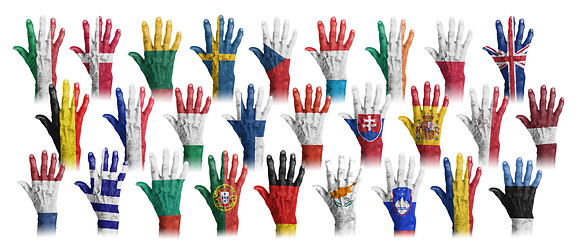 Image showing Hands with flag painting of the EU-coutries