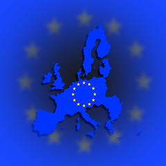 Image showing Illustration of a map of European union and EU flag 