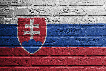 Image showing Brick wall with a painting of a flag, Slovakia