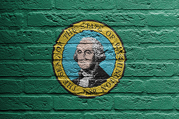 Image showing Brick wall with a painting of a flag, Washington