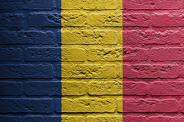 Image showing Brick wall with a painting of a flag, Romania
