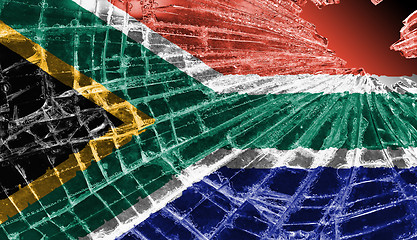 Image showing Broken glass or ice with a flag, South Africa