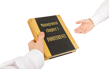 Image showing Businessman giving an used book to another businessman