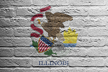 Image showing Brick wall with a painting of a flag, Illinois