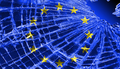 Image showing Broken glass or ice with a flag, EU