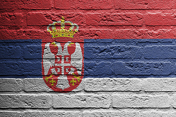 Image showing Brick wall with a painting of a flag, Serbia