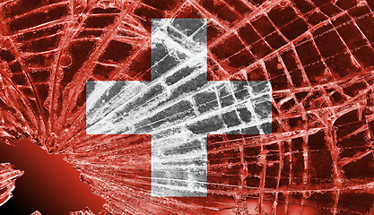 Image showing Broken glass or ice with a flag, switzerland