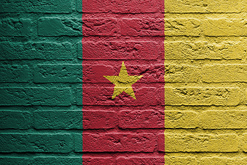 Image showing Brick wall with a painting of a flag, Cameroon