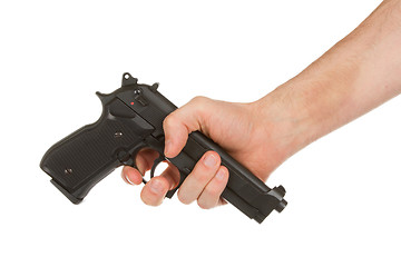 Image showing Disarming, hand giving a gun