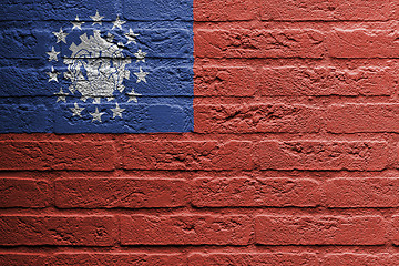 Image showing Brick wall with a painting of a flag, Myanmar