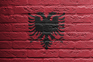 Image showing Brick wall with a painting of a flag, Albania